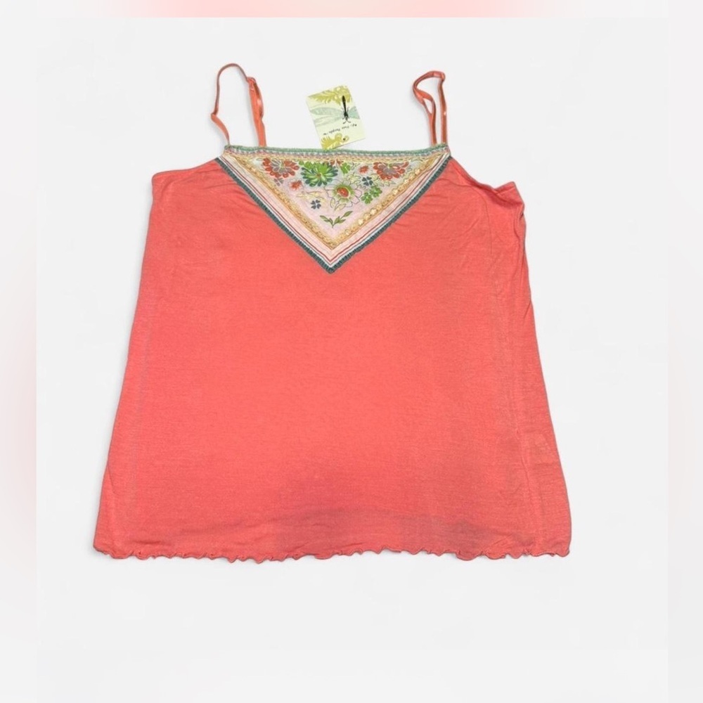 Y2K Free People Coral Tank Top with Floral Detail - Picture 2 of 7